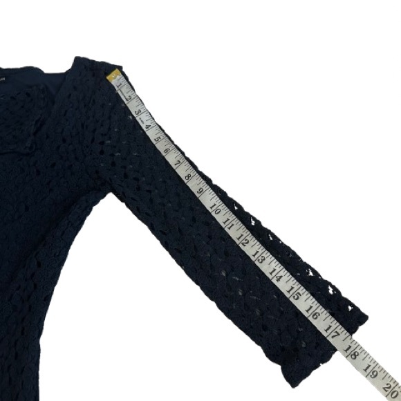 As U Wish Women's M Navy Blue Midi Pullover Sleeved Knit Bidycon Crochet Dress - Picture 12 of 15